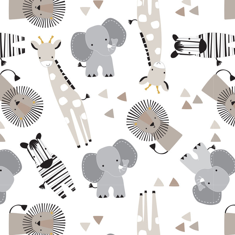 Lambs & Ivy Jungle Safari 100% Cotton White/Gray Elephant/Lion Fitted Crib Sheet