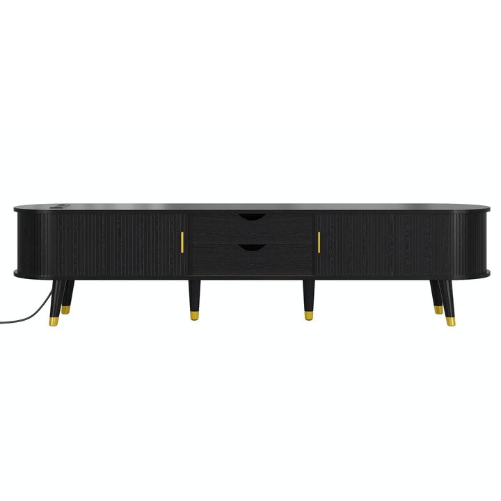 Merax Wooden Oval Fluted TV Stand with Charging Station for TV