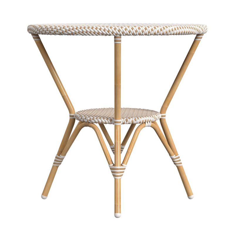 Butler Specialty Tobias 30 in. W Outdoor Round Rattan and Metal Bistro Table, Beige and White