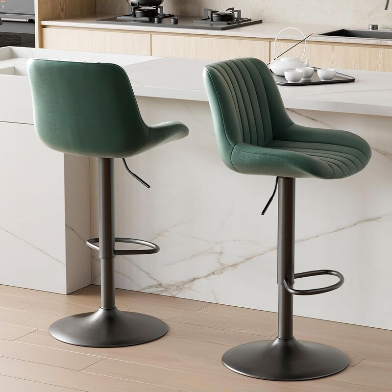 Swivel Bar Stools Set of 2, Upholstered Counter Height Bar Stools with Back and Footrest, 360 Degree Swivel Kitchen Island Chairs, Modern Barstools for Kitchen Counter, Home Bar, Dining image number 2