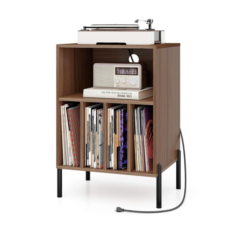 Hivvago Record Player Stand with Record Storage Shelf and Charging Station