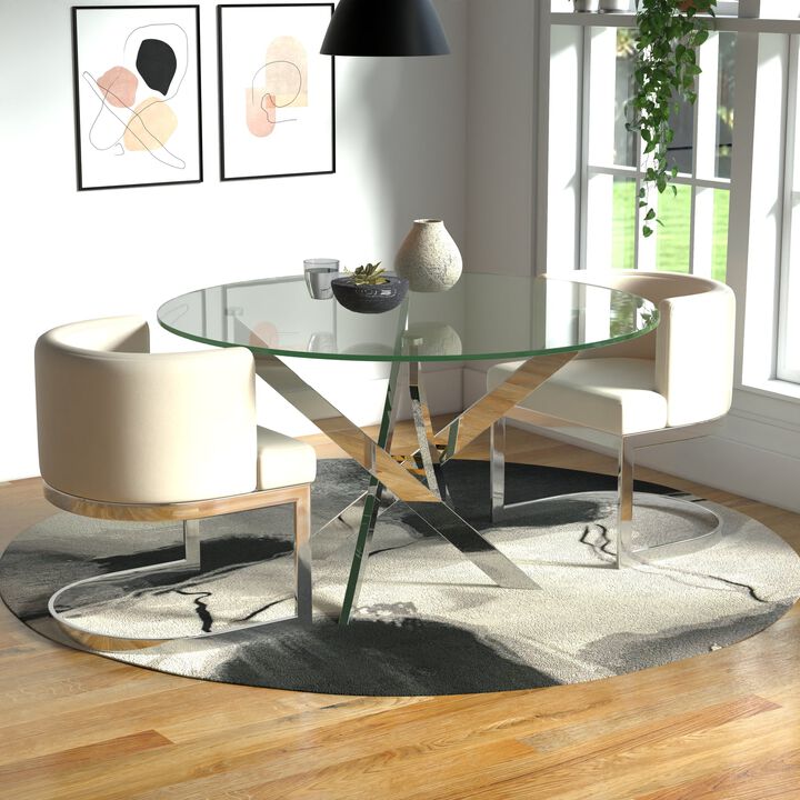 48" ROUND DINING TABLE W/ GLASS TOP AND GOLD LEGS