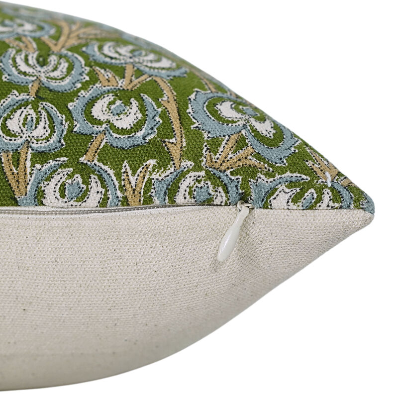 Fabdivine Green Sustainable Fabric Handmade Block Print Pillow or Cushion Cover for Sofa, Couch, Bedroom