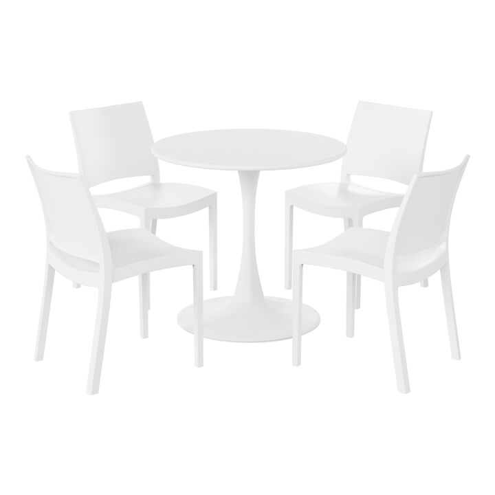 WestinTrends 5-Piece Indoor Outdoor Round Metal Patio Dining Table Set With Stackable Patio Dining Side Chairs