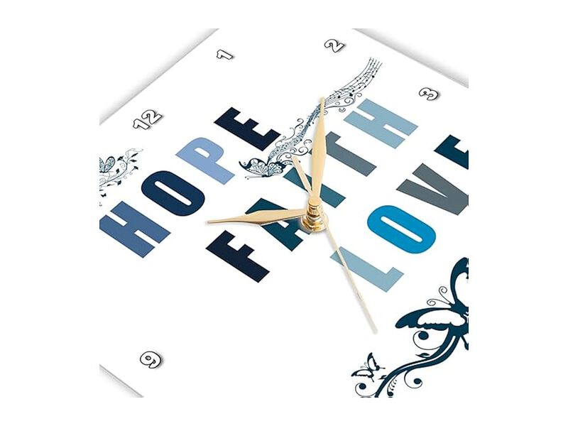Hope Faith Love Blue Butterflies Wall Clock 13 Inch Silent Home Decor image number 3