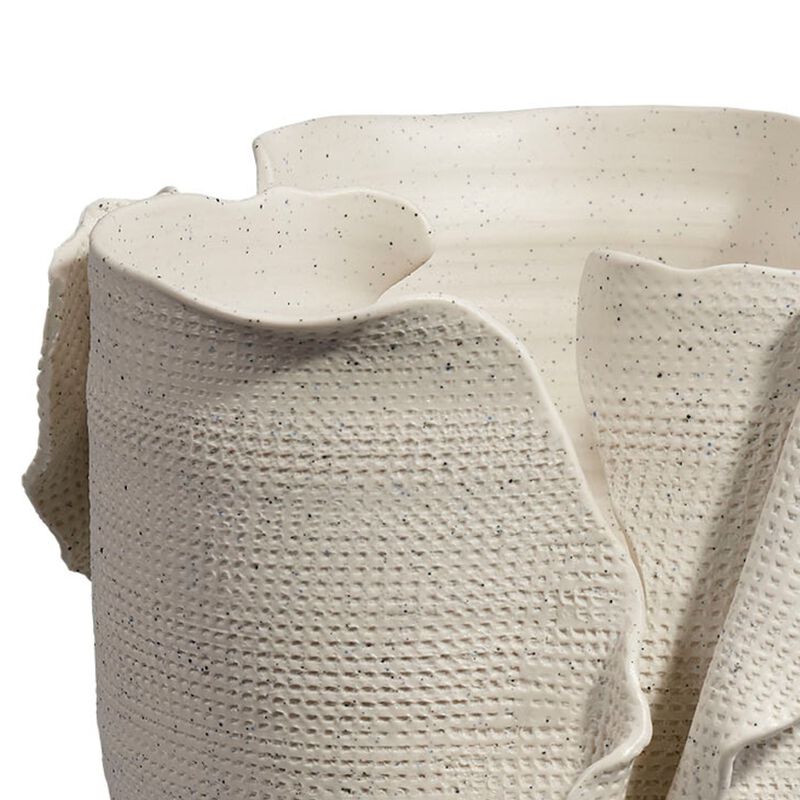 Tio Modern Vessel Vase, Flowing Petal Folds, White Porcelain 13 Inch