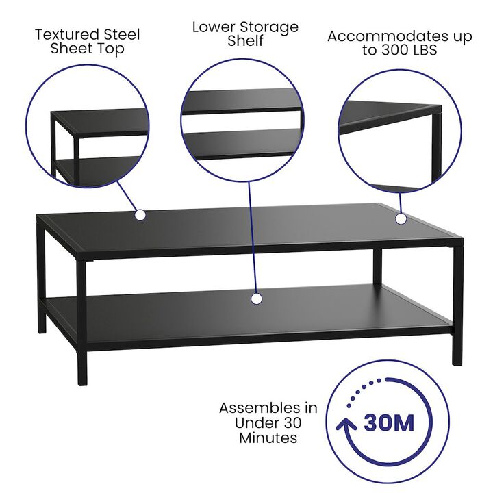 Flash Furniture 2 Tier Patio Coffee Table Black Coffee Table, Porch, or Poolside-Steel Leg Frame