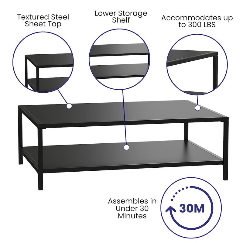 Flash Furniture 2 Tier Patio Coffee Table Black Coffee Table, Porch, or Poolside-Steel Leg Frame image number 1