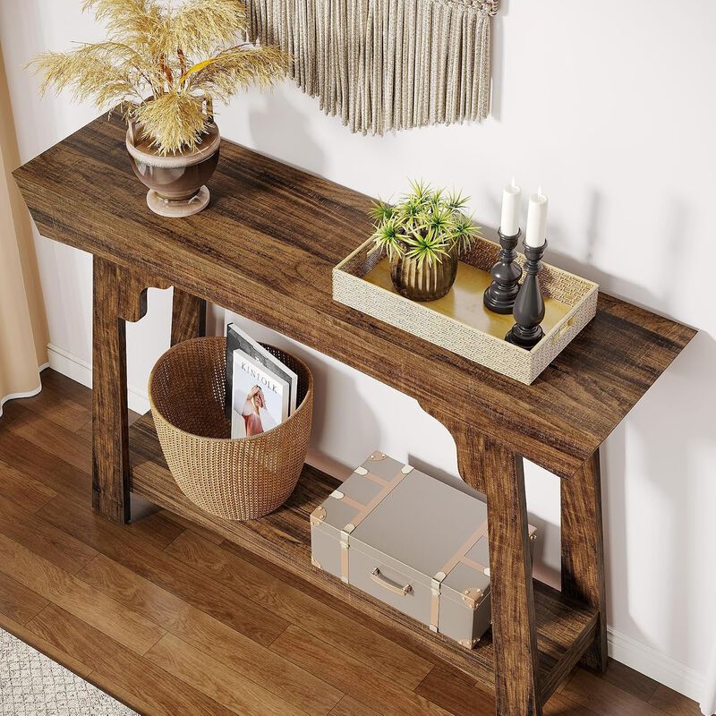 Tribesigns Farmhouse 2-Tier Wood Console Table with Storage Shelf image number 7