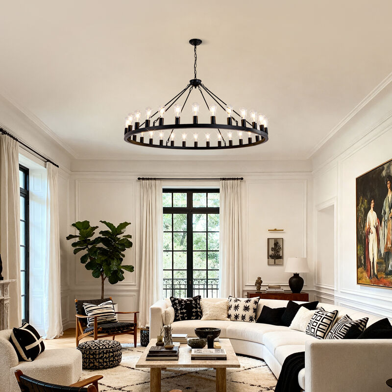ELEMENT ACE Large Wagon Wheel Hanging Chandelier with 360&deg; Light Coverage Adjustable Height for Dining Room Kitchen Island Entryway Foyer Living Room Decor image number 7