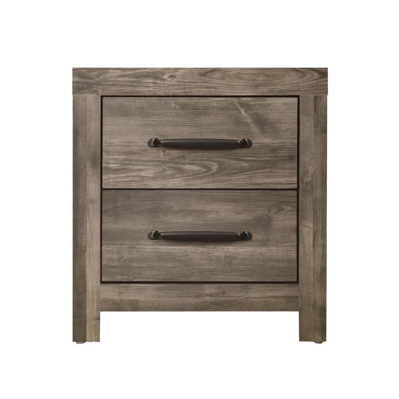 Elegant 2 Drawer Wooden Nightstand &ndash; Greige Wood Nightstand for Bedroom Use image number 3