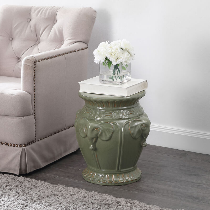 Anita 18" Classic Vintage Ceramic Indoor/Outdoor 4-Elephant Garden Stool