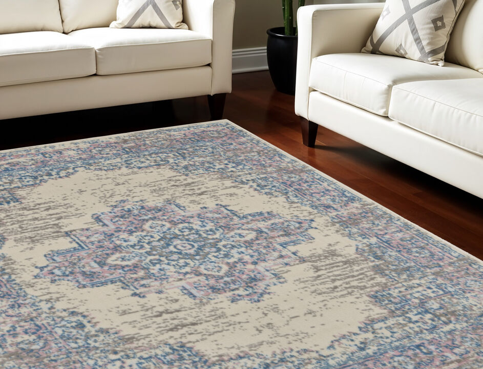 HomeRoots Floral Medallion Distressed Non Skid Area Rug