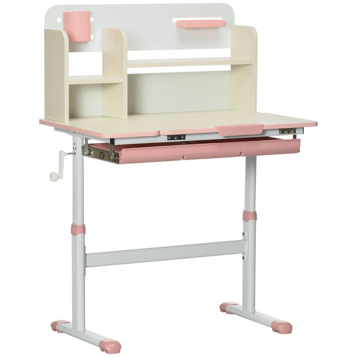 Pink Kids' Desk: Height Adjustable Study Table with Tilt Top
