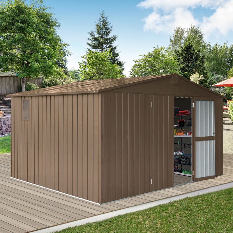 CLIHOME 11x9Ft Backyard Galvanized Steel Frame Storage Shed,Outdoor Metal Tool Shed Storage Room with Lockable Door image number 2