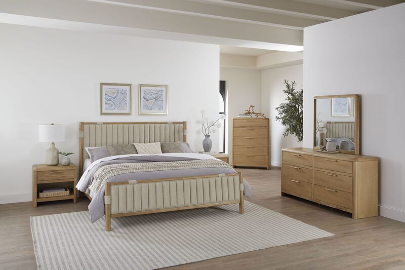 Furano California King-size Upholstered Panel Bed in Ginger and Brun Boucle
