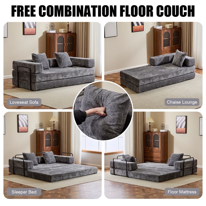 Whisen Chenille Convertible Folding Design Sectional Compression Sofa Floor Futon Couch image number 6