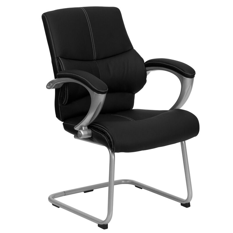 Flash Furniture Tristan Black LeatherSoft Executive Side Reception Chair with Silver Sled Base image number 0