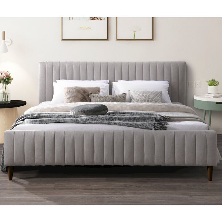 Omax Decor Spencer Upholstered Mid-Century Fabric King Platform Bed in Gray