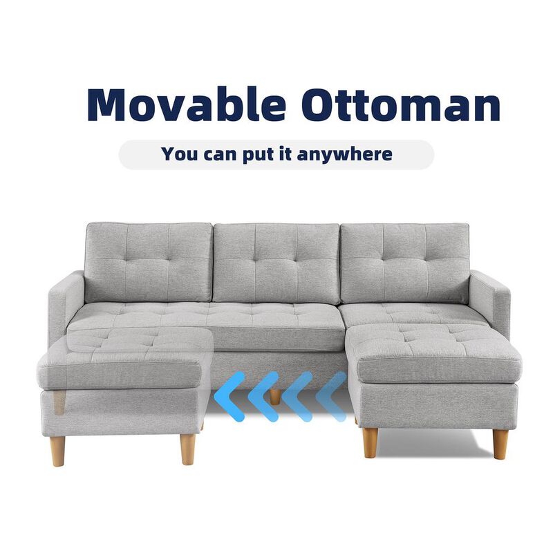 OS Home and Office Furniture Two Piece Upholstered Tufted L Shaped Sectional with Ottoman in Light Grey image number 3