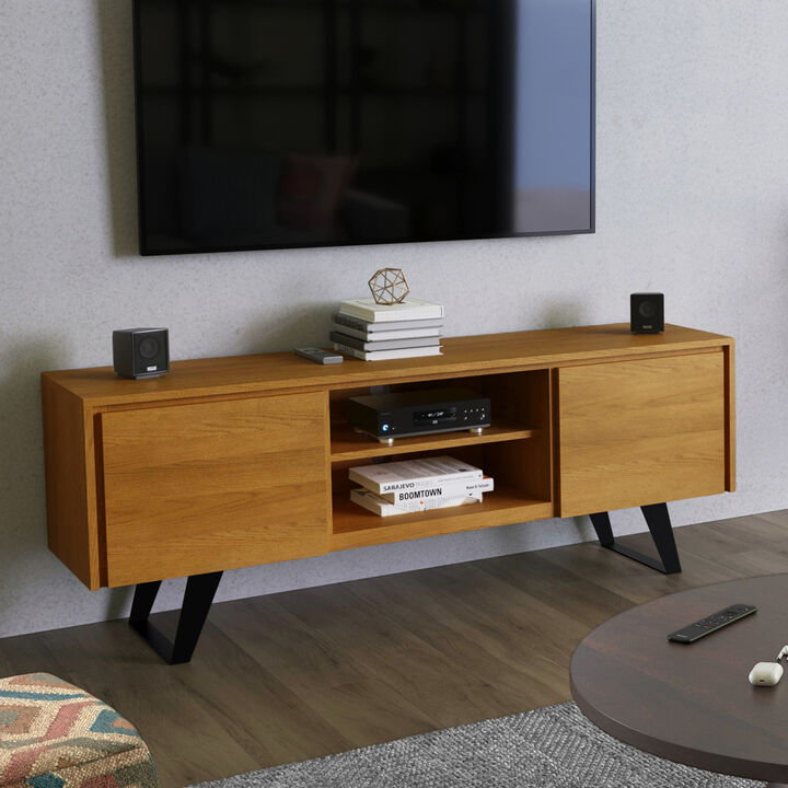Lowry  63 inch Wide Modern Industrial TV Media Stand in Oak For TVs up to 70 inches