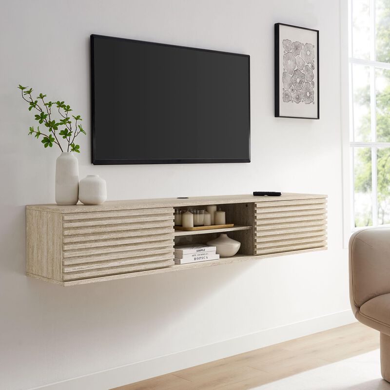 Modway Render Faux Travertine 71 Inch Floating TV Stand in Travertine image number 3