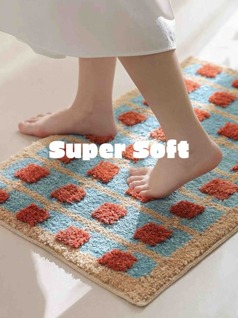 Ultra Soft Retro Whimsica Gridl Bath Rug, Machine-washable, Absorbent Mat