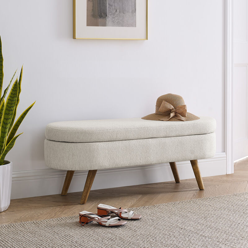 Ottoman Oval Storage Bench, Rubberwood Legs