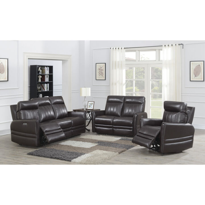 Luxury Power Reclining Sofa Recliner in Dark Brown Top-Grain Leather - Ultimate Comfort with Power Leg Rest and Articulating Headrest - Elegant and Relaxing Furniture for Living Room or Home Theater