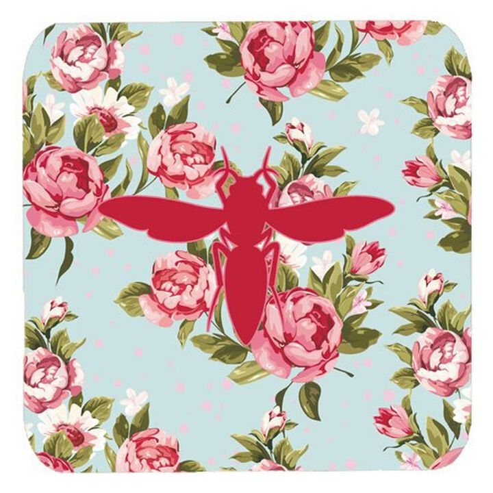 Caroline's Treasures BB1053-RS-BU-FC Yellow Jacket Shabby Chic Blue Roses Foam Coasters (Set of 4), 3.5 H x 3.5 W, Multicolor