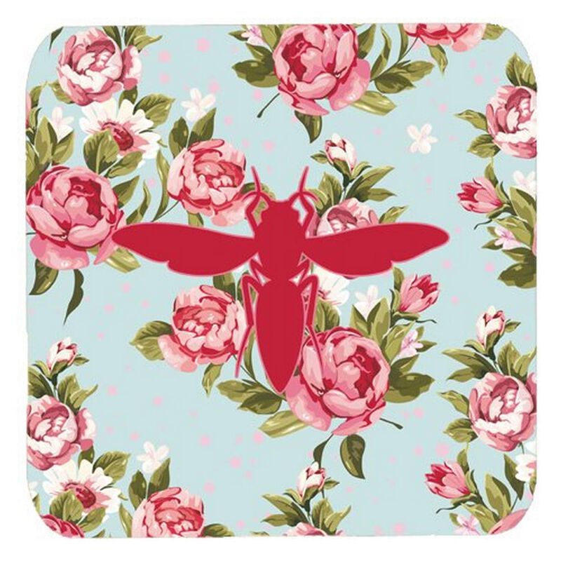 Caroline's Treasures BB1053-RS-BU-FC Yellow Jacket Shabby Chic Blue Roses Foam Coasters (Set of 4), 3.5 H x 3.5 W, Multicolor