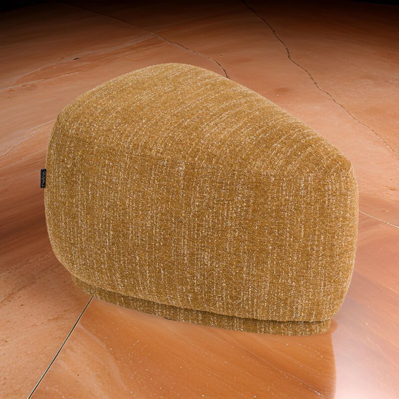 Reno Kini 26 Inch Ottoman, River Rock Shape, Yellow Polyester, Wood Frame - Benzara image number 1