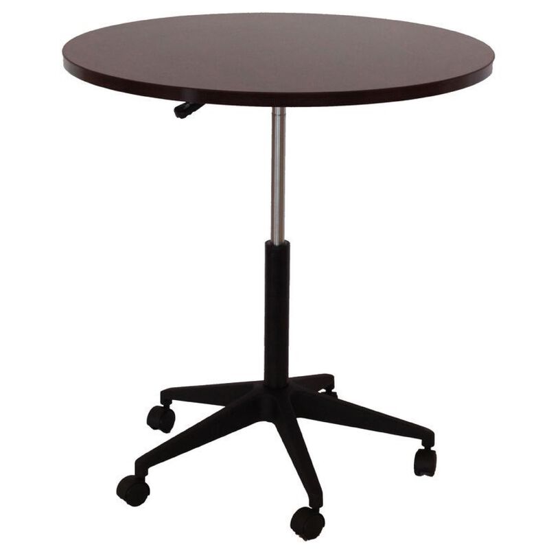 Mobile Table w Casters, Round Wood Top, Height Adjustable, Brown 27-38 Inch image number 2