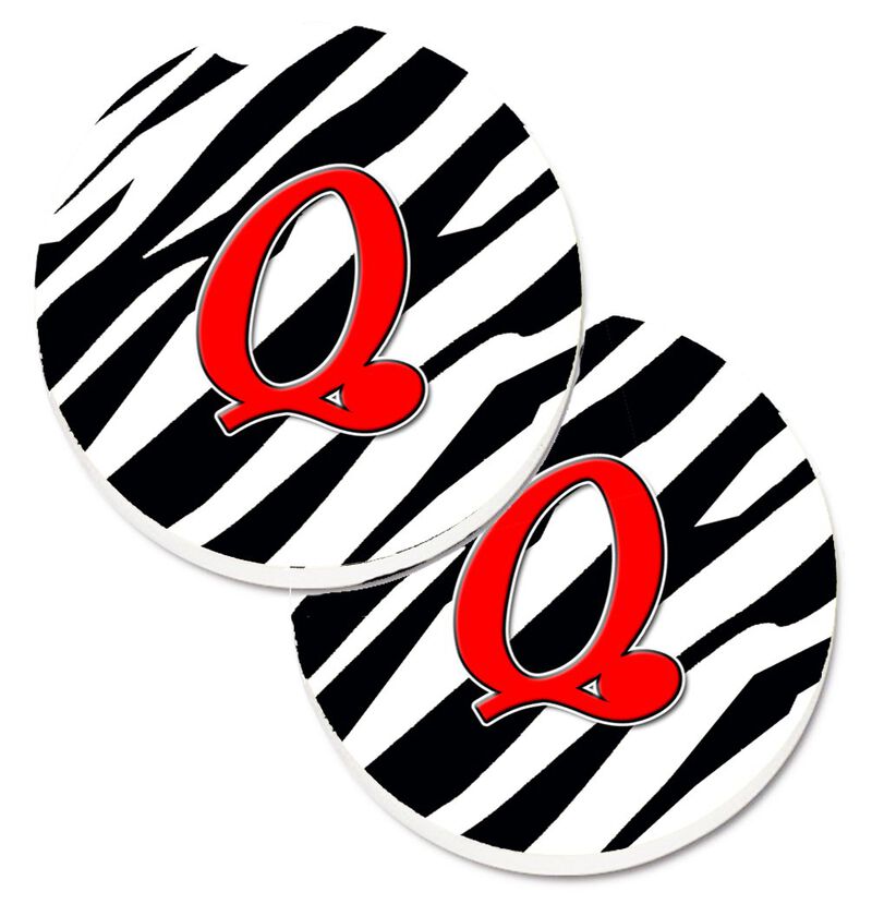Caroline's Treasures Monogram Initial Q Zebra Red Set of 2 Cup Holder Car Coasters CJ1024-QCARC, 2.56, Multicolor