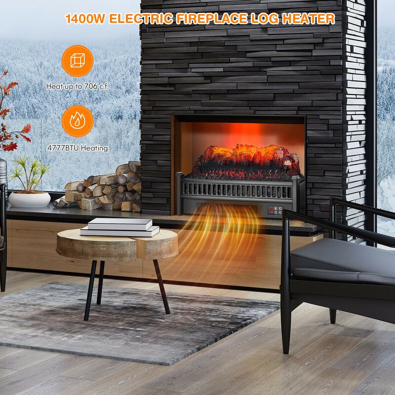 1400W Electric Fireplace Log Heater with Adjustable Flame Brightness