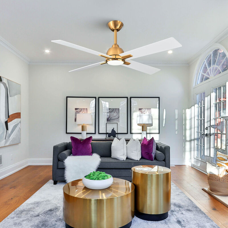 48" Modern Ceiling Fan with Dimmable LED Light, 6-Speed Reversible DC Motor, Remote Control