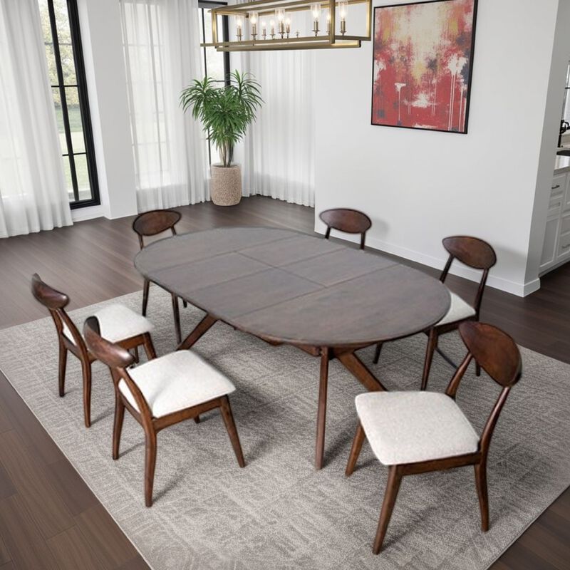 Mikie 47-79 Inch Dining Table, Extendable Brown Full Solid Wood Top - Benzara
