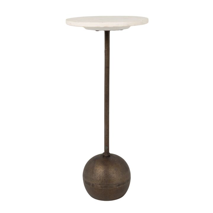 Round Marble Accent Table with Sculptural Ball Base, Antique Bronze Finish