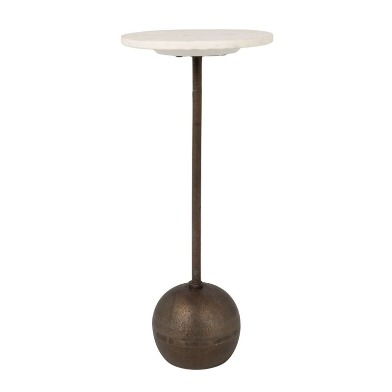 Round Marble Accent Table with Sculptural Ball Base, Antique Bronze Finish image number 0