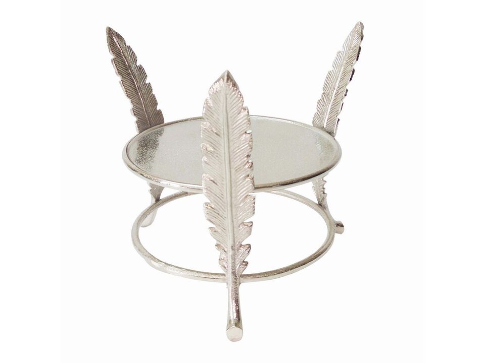Aluminum Candle Holder Surrounded with Three Leaf Pillars, Silver- Benzara