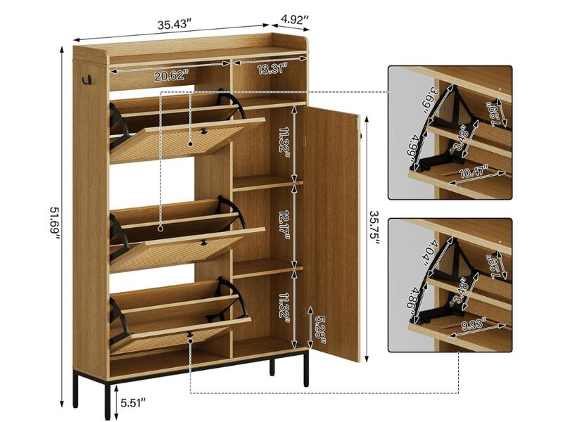 Slim Entryway Shoe Storage Cabinet 4 Tier Flip Drawer Adjustable Shelves image number 2