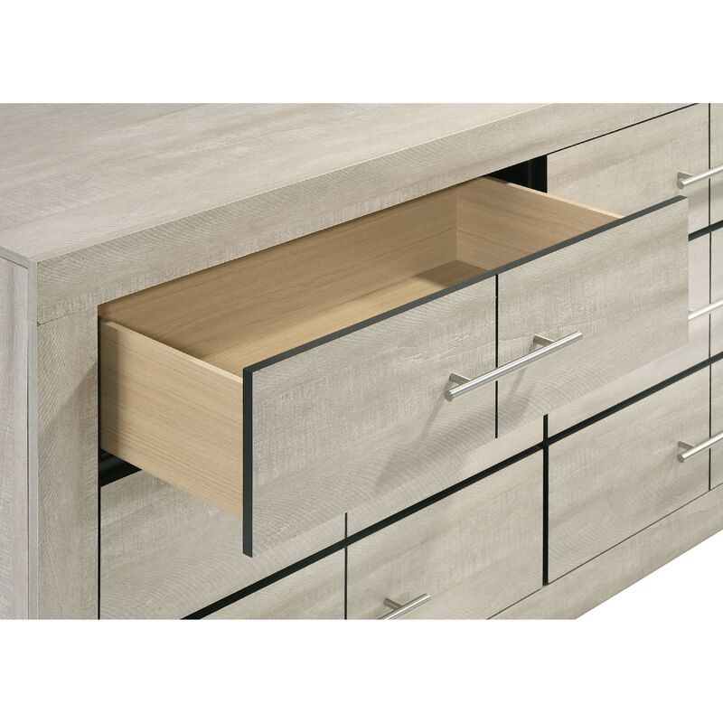 Qanto Wide Dresser with 6 Drawers, Rustic Cream Wood image number 6