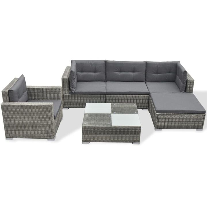 vidaXL 6 Piece Garden Lounge Set with Cushions Poly Rattan Gray