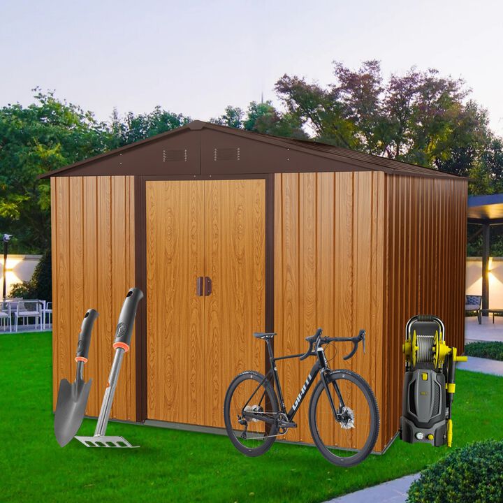 8ft x 10ft Outdoor Metal Storage Shed with Metal Foundation