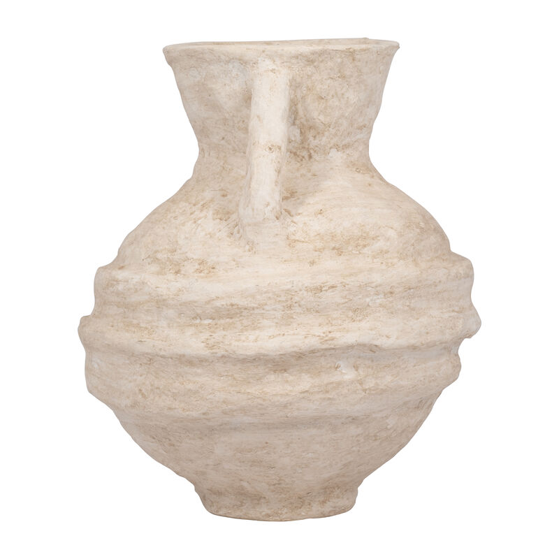 Paper Mache, 15" Vase With Handles, White image number 2