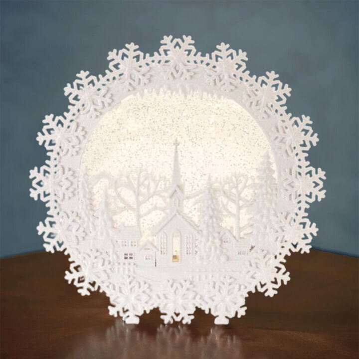 Church Scene Snow Globe Plastic 6 Hr Timer 3 AA Batteries