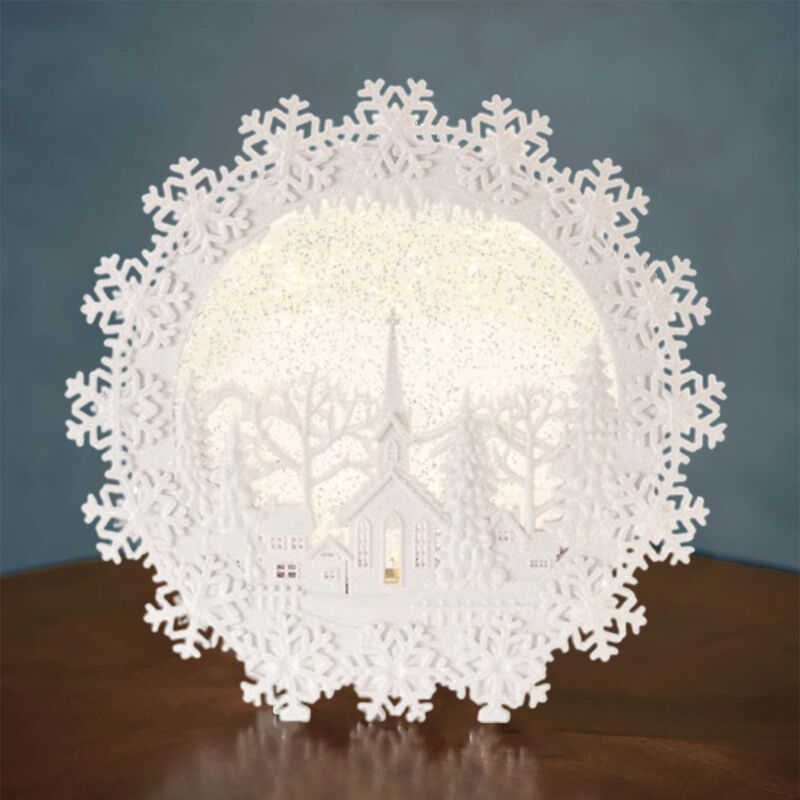 Church Scene Snow Globe Plastic 6 Hr Timer 3 AA Batteries