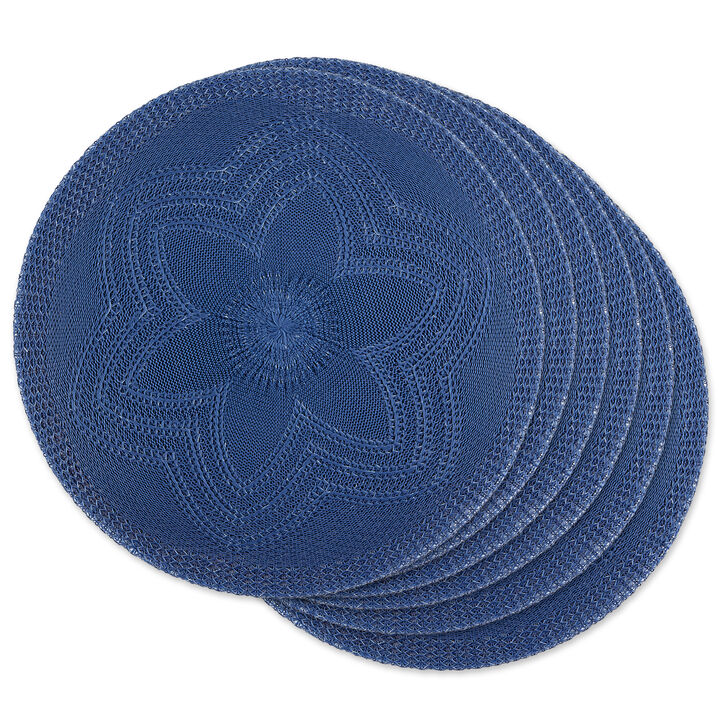 Set of 6 French Blue Floral Woven Round Placemat  15"