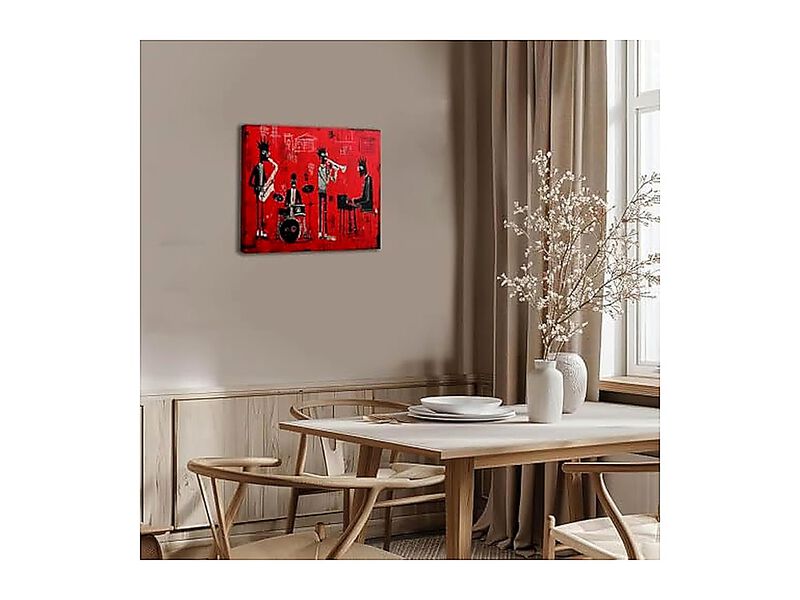 Red Jazz Band Canvas Wall Art Abstract Black Musician Modern Graffiti Street Bar image number 2