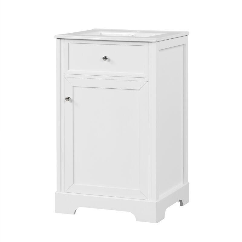 Whisen Minimalist Bathroom Vanity with Sink, Bathroom Cabinet with Soft Closing Door, Storage Rack and Adjustable Shelf - White